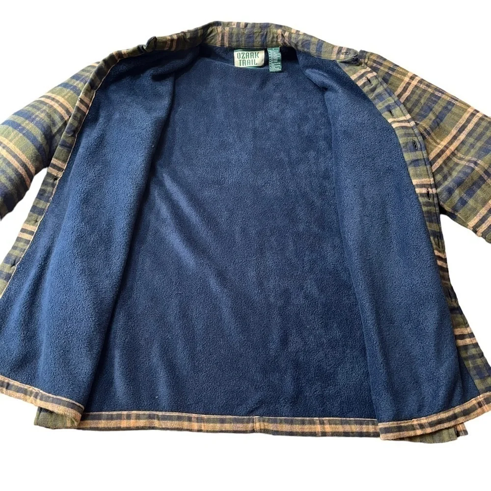 Vintage Ozark Trail Shacket Medium Flannel Coat New Blue Brown Fleece Jacket